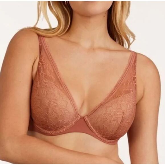 ThirdLove Graphic Lace Plunge Underwire Foam Molded Cups Bra Clay Rust Women 40D - Picture 2 of 11
